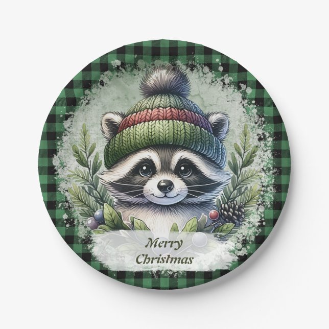 Christmas Racoon Paper Plates  (Front)