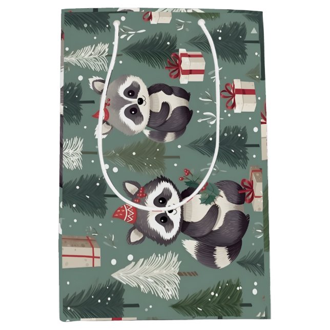 Christmas Racoon pattern Medium Gift Bag (Front)