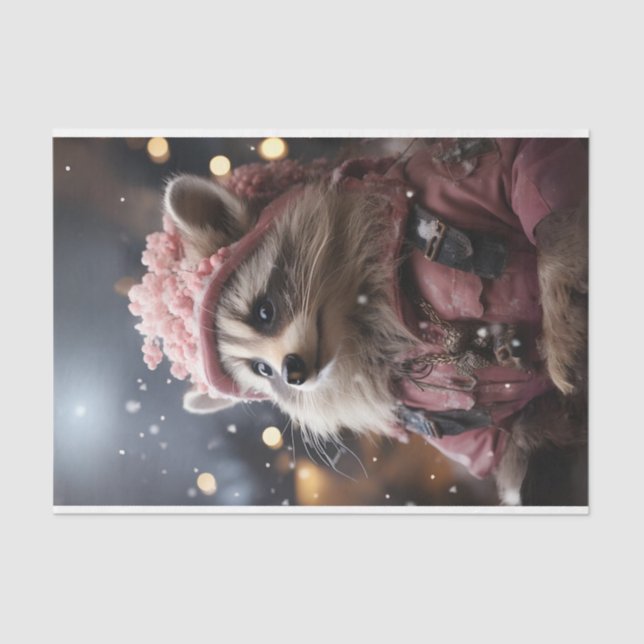 Christmas Racoon Pink Jacket L.Facing Decoupage  Tissue Paper (Front)
