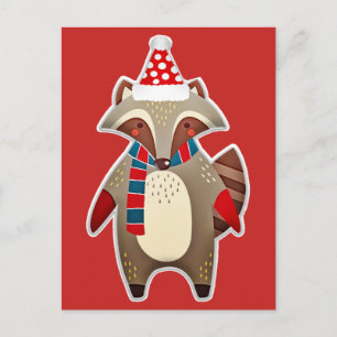 christmas racoon postcard