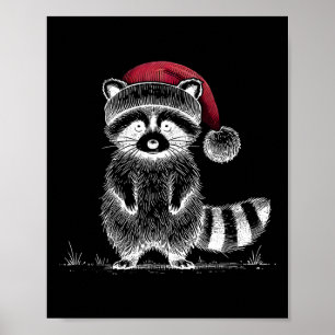 Christmas Racoon Santa Hat Trash Panda Racoon Lo Poster