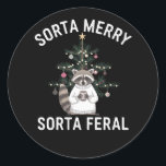 Christmas Racoon Sorta Merry Sorta Feral Xmas Classic Round Sticker<br><div class="desc">Christmas Racoon Sorta Merry Sorta Feral Xmas</div>