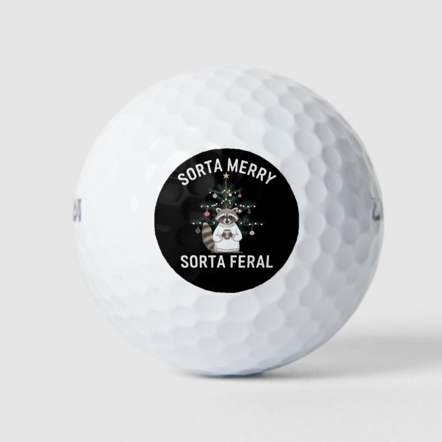 Christmas Racoon Sorta Merry Sorta Feral Xmas Golf Balls (Front)