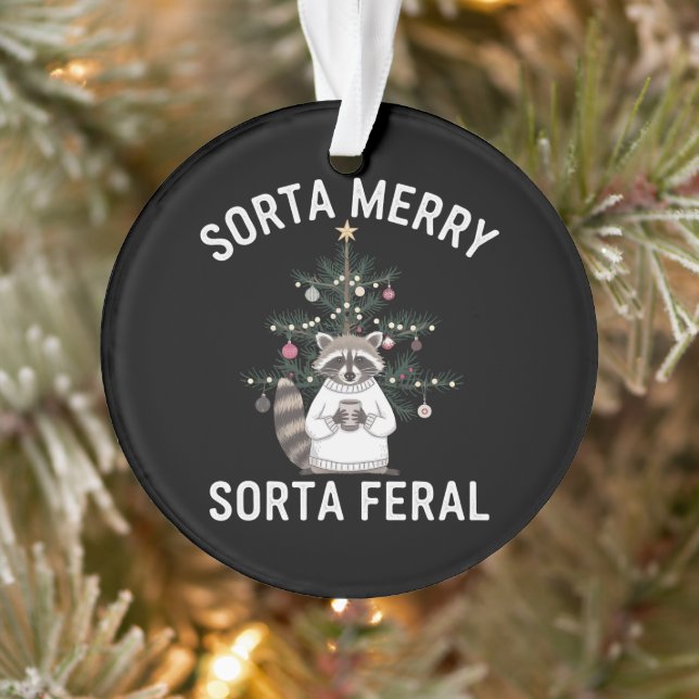 Christmas Racoon Sorta Merry Sorta Feral Xmas Ornament (Tree)
