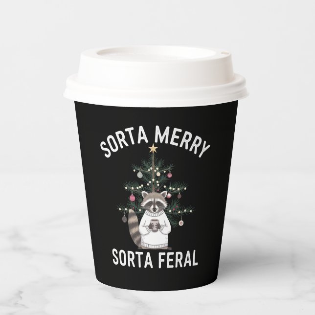 Christmas Racoon Sorta Merry Sorta Feral Xmas Paper Cups (Front)