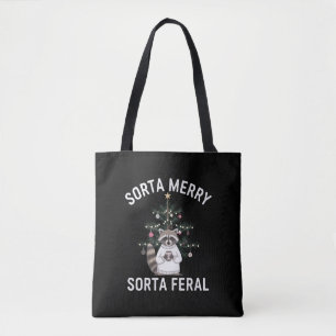 Christmas Racoon Sorta Merry Sorta Feral Xmas Tote Bag