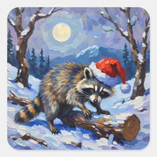 Christmas Racoon Square Sticker