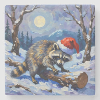 Christmas Racoon Stone Coaster