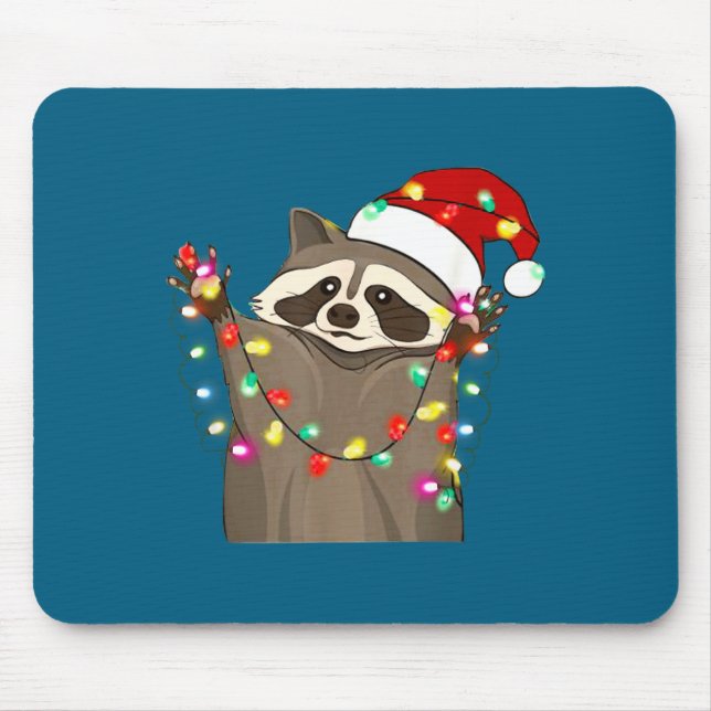 Christmas Racoon Swea,funny Christmas Lights Racco Mouse Mat (Front)