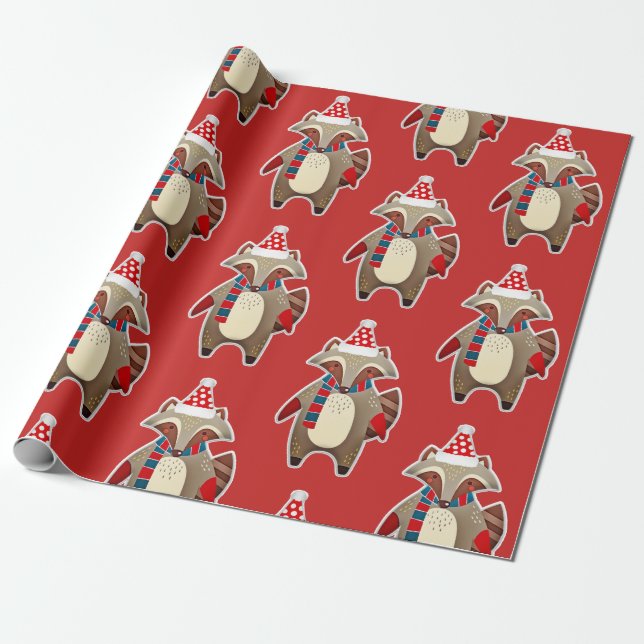 christmas racoon wrapping paper (Unrolled)