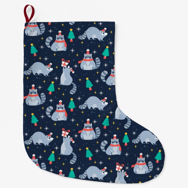 Christmas Racoons Large Christmas Stocking (Front)
