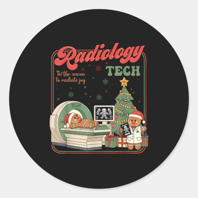 Christmas Radiology Tech Funny Gingerbread Man Rad Classic Round Sticker (Front)