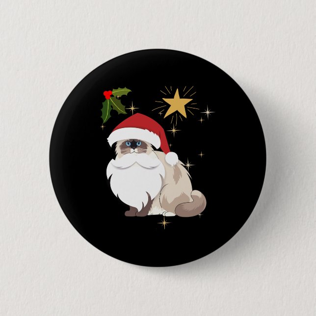 Christmas Ragdoll cat   6 Cm Round Badge (Front)