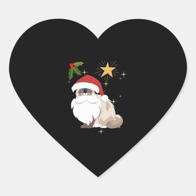 Christmas Ragdoll cat   Heart Sticker (Front)