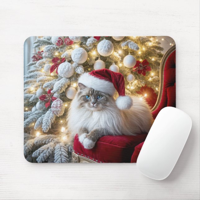 Christmas Ragdoll Cat On Vintage Chair Mouse Mat (With Mouse)