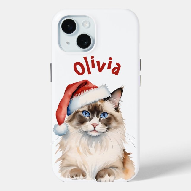 Christmas Ragdoll cat Watercolor Case-Mate iPhone Case (Back)