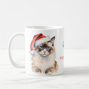 Christmas Ragdoll cat Watercolor Coffee Mug