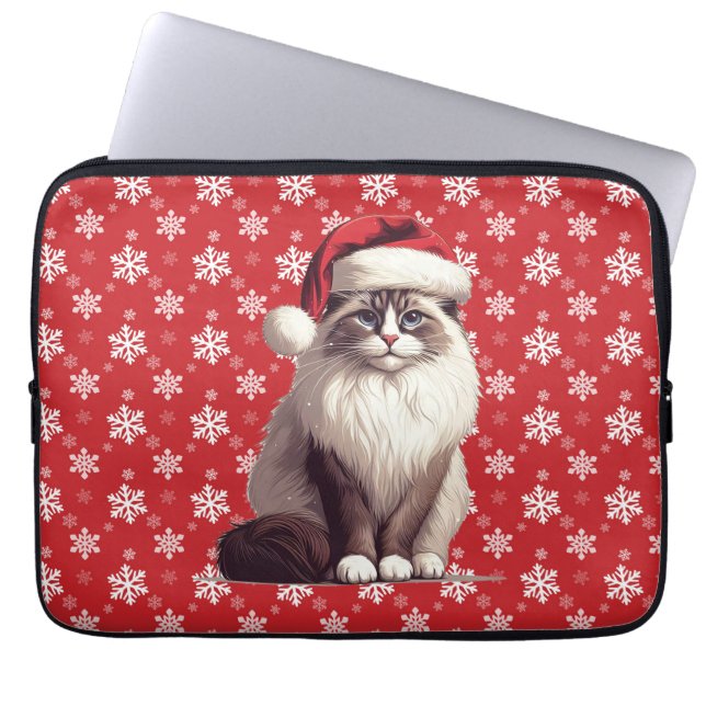 Christmas Ragdoll cat, Xmas Santa Ragdoll kitten Laptop Sleeve (Front)