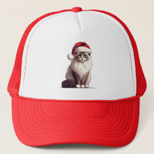 Christmas Ragdoll cat, Xmas Santa Ragdoll kitten Trucker Hat