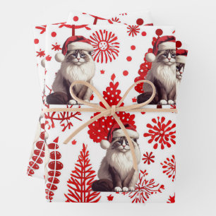 Christmas Ragdoll cat, Xmas Santa Ragdoll kitten Wrapping Paper Sheet