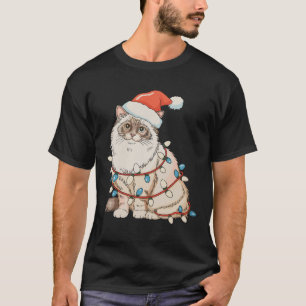 Christmas Ragdoll Cute Cat Santa Hat Xmas Lights T-Shirt