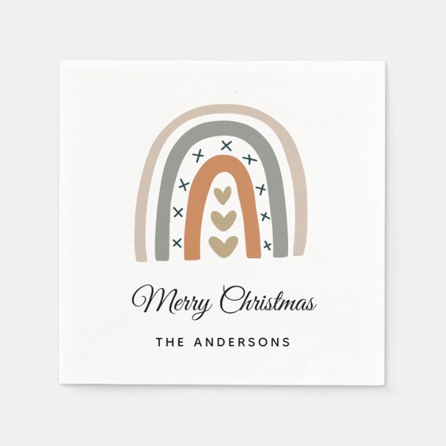 Christmas rainbow brown beige grey white napkin (Front)