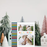 Christmas rainbow colorful fun 3 photo modern holiday card<br><div class="desc">3 Photo collageCchristmas rainbow colorful stripe all is bright fun family holiday collection. Navy blue and rainbow stir backer design. Part of a collection.</div>