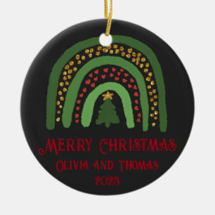 Christmas rainbow glitter red gold green ceramic tree decoration