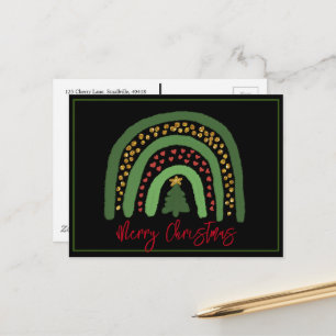 Christmas rainbow glitter red gold green postcard