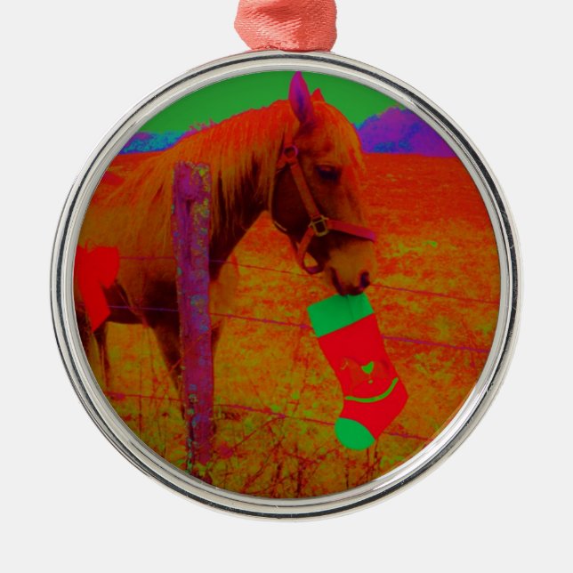 Christmas Rainbow Horse Metal Tree Decoration (Front)