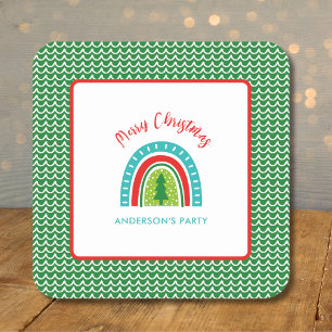 Christmas rainbow personalised square paper coaster