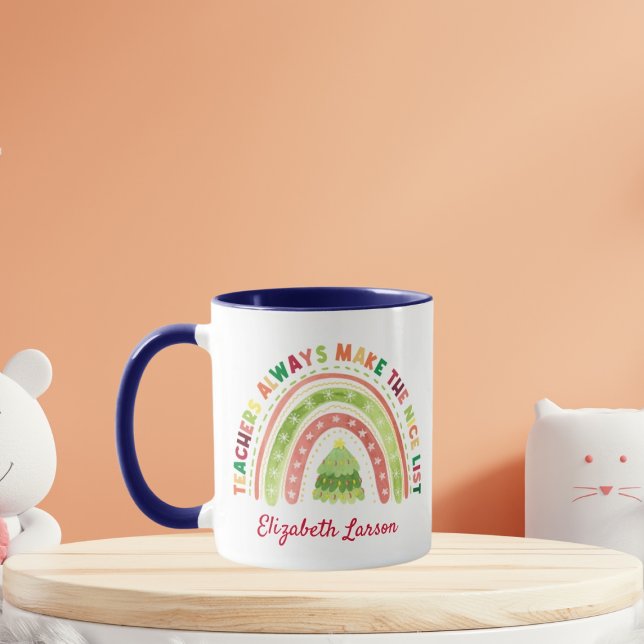 Christmas Rainbow Teachers Appreciations Navy Blue Mug (Creator Uploaded)