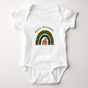 Christmas Rainbow With A Present  Baby Bodysuit