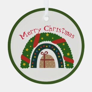 Christmas Rainbow With A Present Glass Tree Decoration