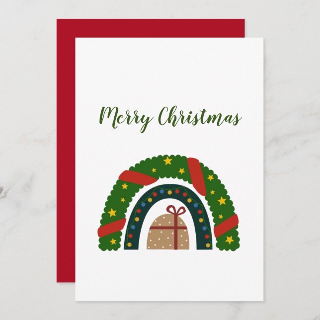 Christmas Rainbow With A Present  Holiday Card (Front/Back)