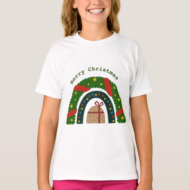 Christmas Rainbow With A Present  T-Shirt (Front)