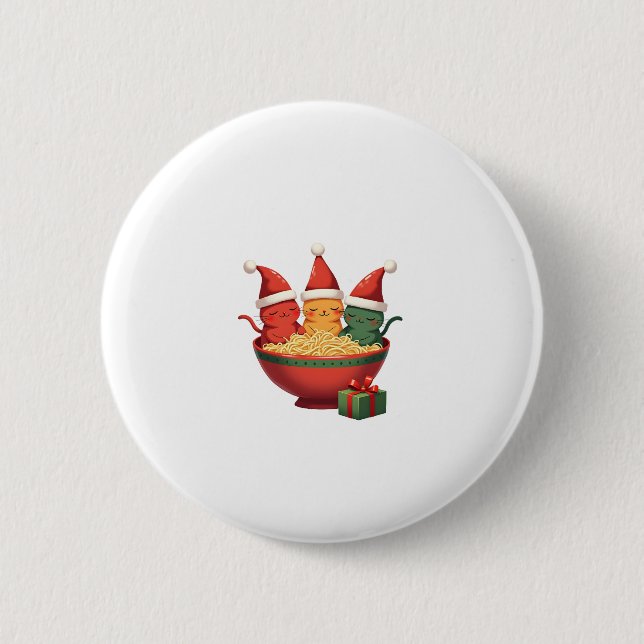 Christmas Ramen Cat Santa Anime Meow Kitty Meow Ca 6 Cm Round Badge (Front)