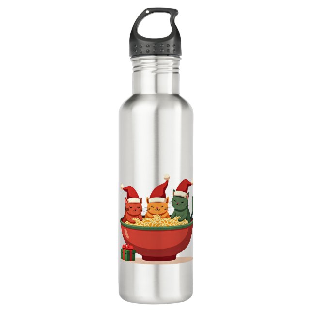 Christmas Ramen Cat Santa Anime Meow Kitty Meow Ca 710 Ml Water Bottle (Front)