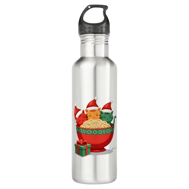 Christmas Ramen Cat Santa Anime Meow Kitty Meow Ca 710 Ml Water Bottle (Front)
