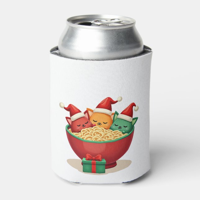 Christmas Ramen Cat Santa Anime Meow Kitty Meow Ca Can Cooler (Can Front)