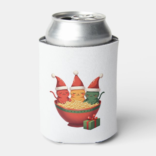 Christmas Ramen Cat Santa Anime Meow Kitty Meow Ca Can Cooler (Can Front)