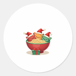Christmas Ramen Cat Santa Anime Meow Kitty Meow Ca Classic Round Sticker