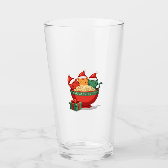 Christmas Ramen Cat Santa Anime Meow Kitty Meow Ca Glass (Front)