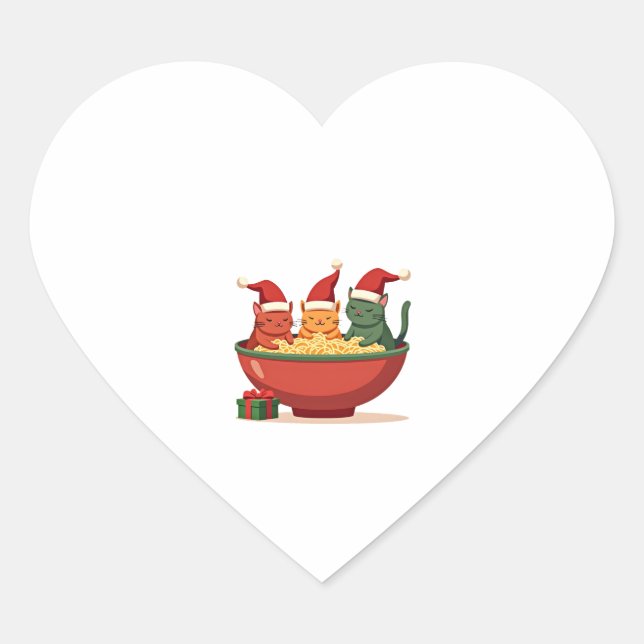 Christmas Ramen Cat Santa Anime Meow Kitty Meow Ca Heart Sticker (Front)