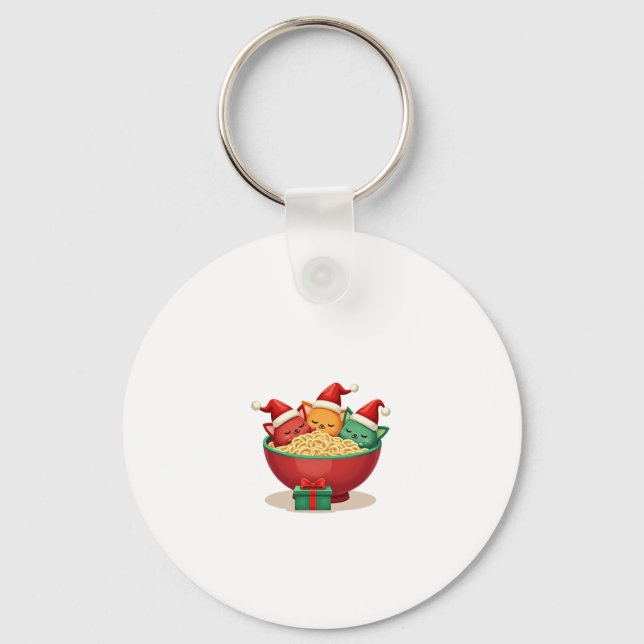 Christmas Ramen Cat Santa Anime Meow Kitty Meow Ca Key Ring (Front)
