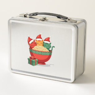 Christmas Ramen Cat Santa Anime Meow Kitty Meow Ca Metal Lunch Box