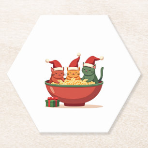 Christmas Ramen Cat Santa Anime Meow Kitty Meow Ca Paper Coaster