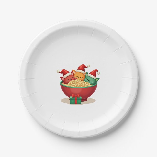 Christmas Ramen Cat Santa Anime Meow Kitty Meow Ca Paper Plate (Front)