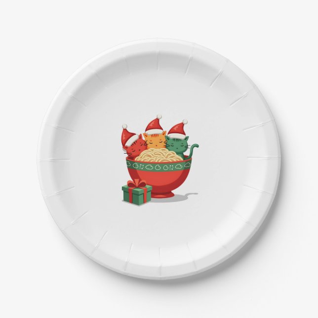 Christmas Ramen Cat Santa Anime Meow Kitty Meow Ca Paper Plate (Front)
