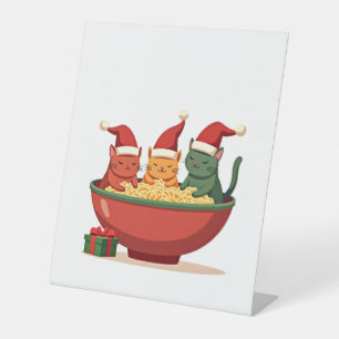 Christmas Ramen Cat Santa Anime Meow Kitty Meow Ca Pedestal Sign